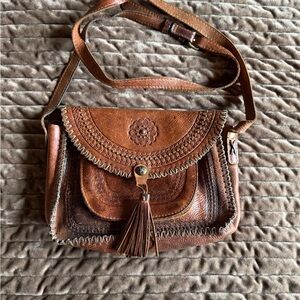 Patricia Nash Tan and Brown Leather Crossbody Bag